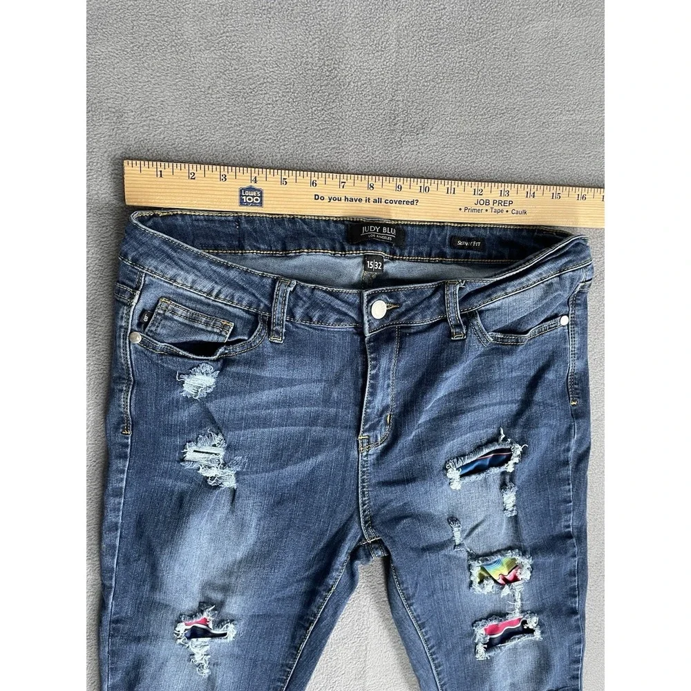 Judy‎ Blue Jeans Womens 15 Blue Skinny Fit Patchwork Distressed 30x27